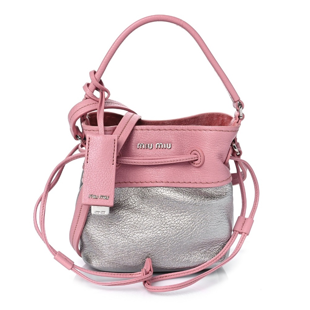 MIU MIU Goatskin Madras Bi-Color Bucket Bag Chrome Rosa